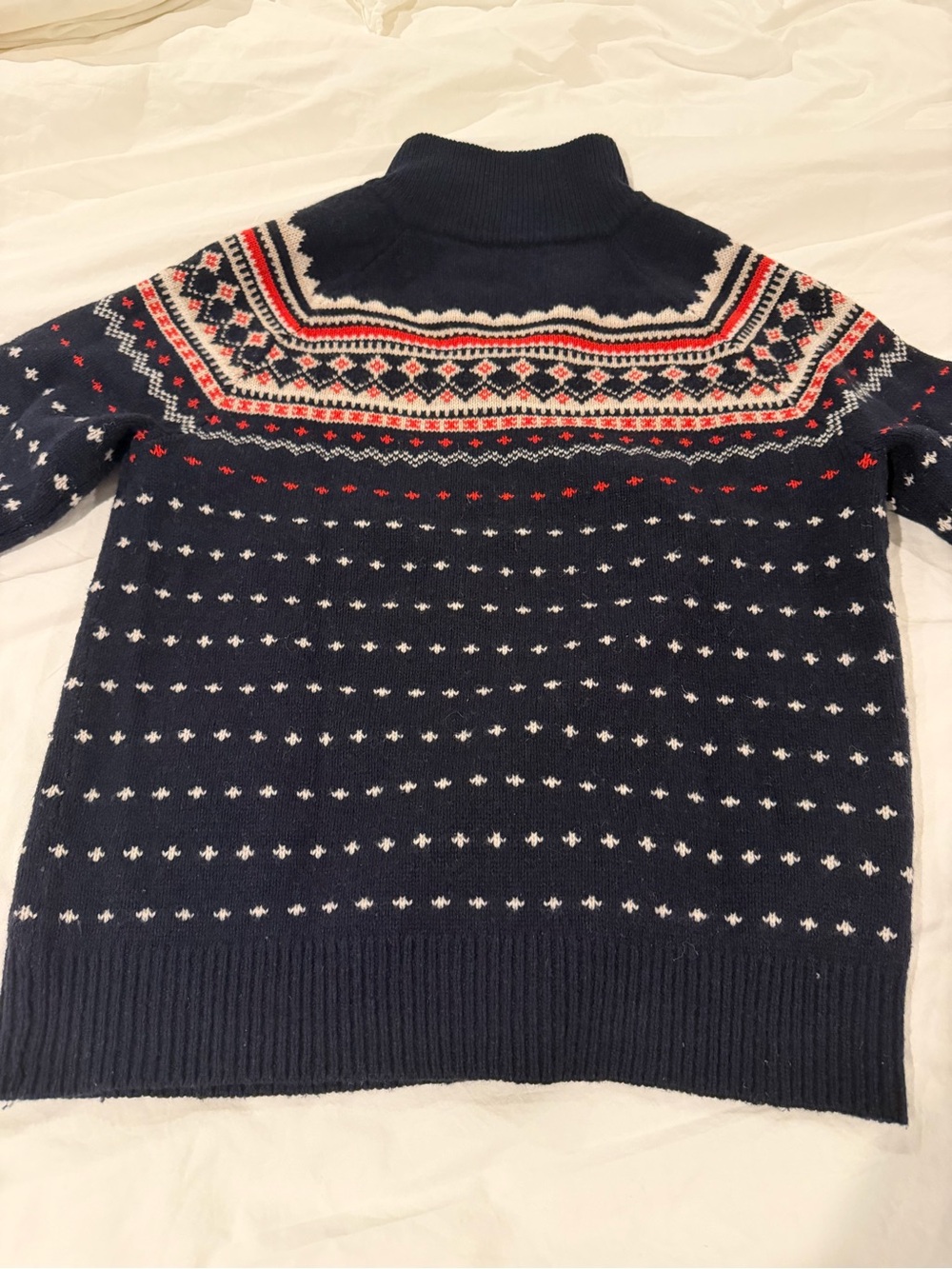 J. Crew Navy Fair Isle Half-Zip Sweater with Red & White Accents Size Medium - Picture 4 of 6